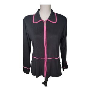 Exclusively Misook Jacket Small Black with Hot Pink Trim Full Zip Long Sleeve